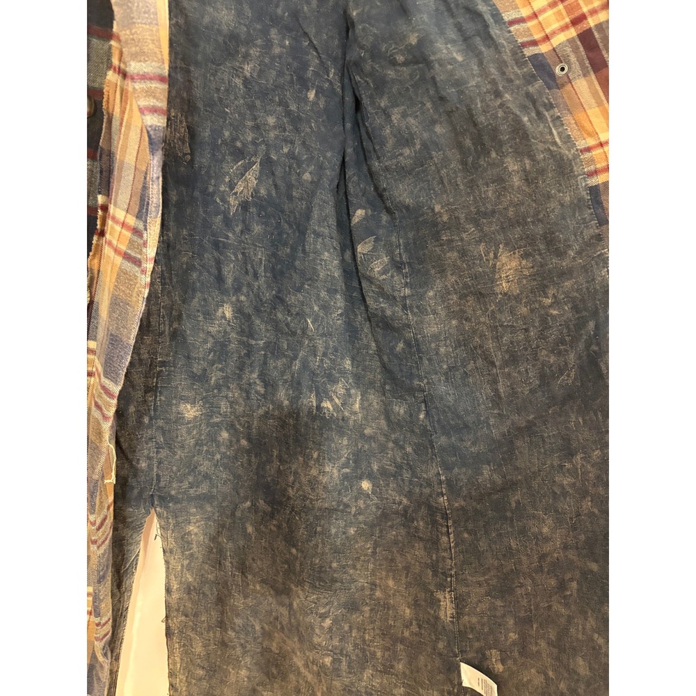 Oli & Hali Plaid Patchwork Distressed Long Trench Coat Duster Brown Blue M - Picture 6 of 7